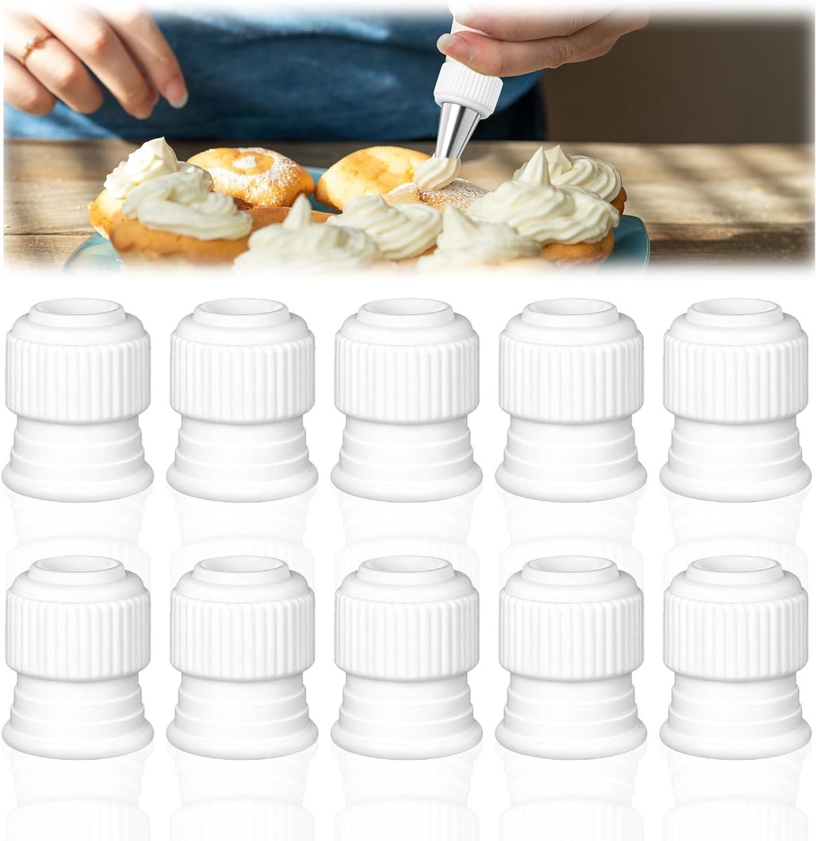 10 spuitmondjes voor spuitzakken, standaard plastic koppelingen, adapter voor het decoreren van taarten en desserts
