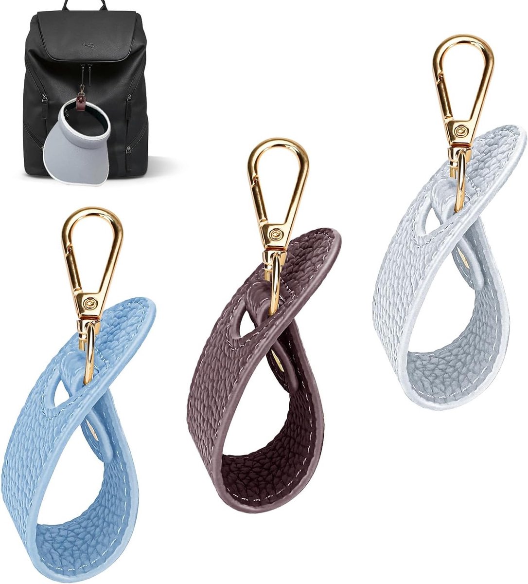 Handige Hoed Clip voor Reizen - 3 Stuks - Handenvrij Hoed Klem voor Bagage, PU Leer, Ideaal voor Vakantie en Outdoor Activiteiten