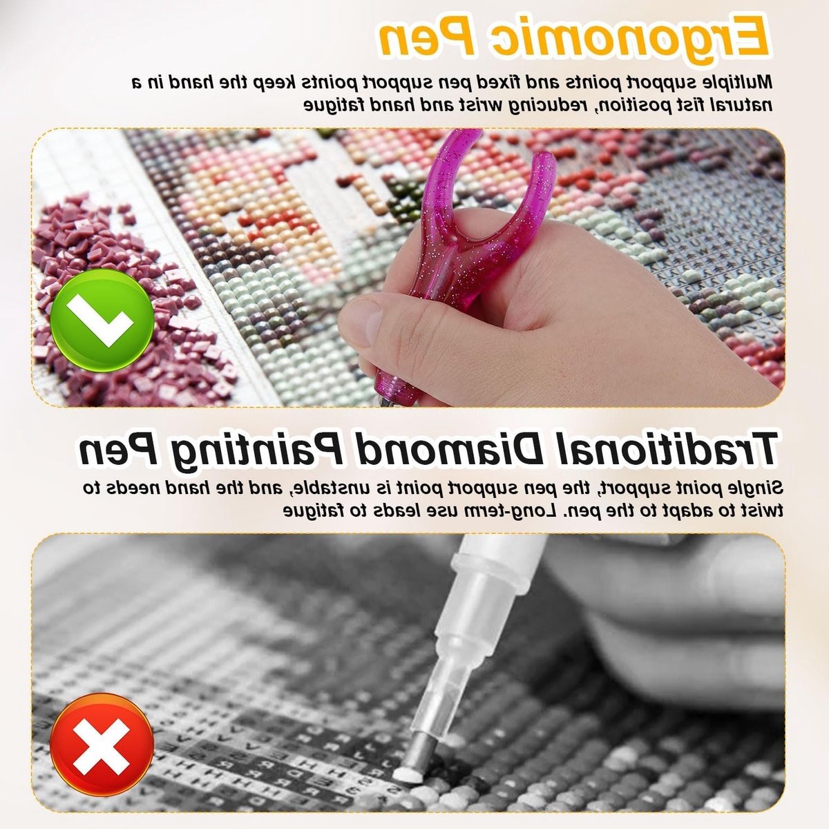 Ergonomische Pen Set voor Diamant Schilderen, 5D Pen met 4 Lichte Nibs en Snelle Booraccessoires voor Volwassenen en Kinderen (Roze)