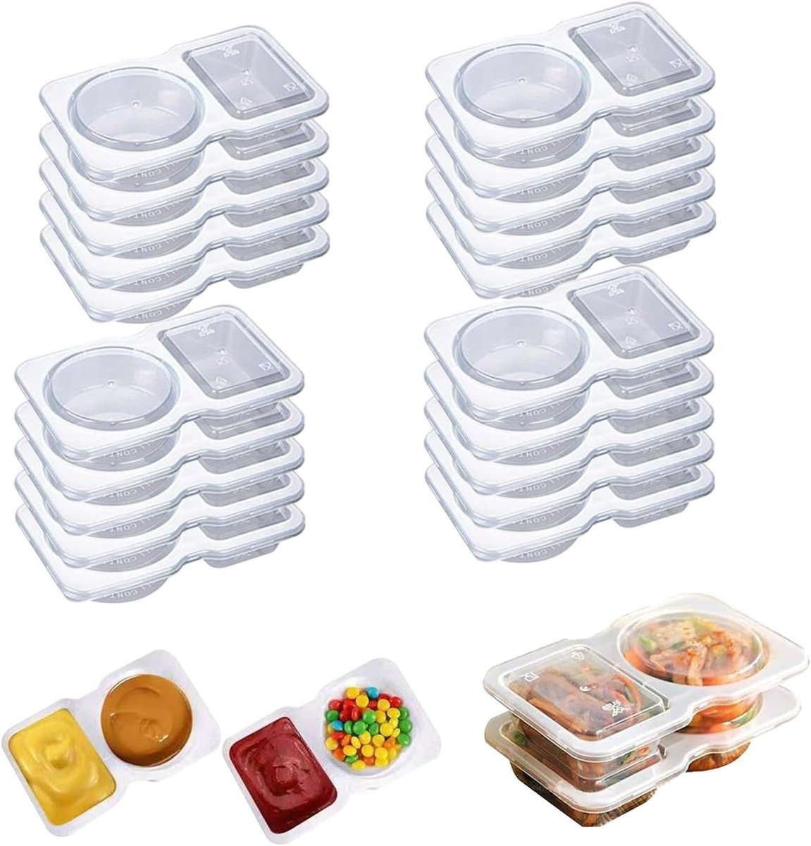 Herbruikbare Snackdozen voor Sauzen en Snacks, Magnetronbestendig, Twee Compartimenten, Ideaal voor Kruidensauzen en Tussendoortjes
