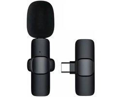 Mini Draadloze Microfoon voor Telefoon / Tablet USB-C – Intelligente Ruisonderdrukking – Dasspeld Clip – Geschikt voor o.a. Vloggen, TikTok, Interviewen – Transmitter & Receiver – Zwart
