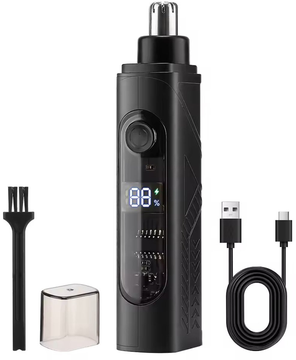 Digitale Neushaartrimmer - Usb-Oplaadbare Krachtige Neustrimmer + Oor/Wenkbrauwtrimmer - Perfecte Lichaamshaarverzorging voor Dames en Heren - Kleur: Zwart