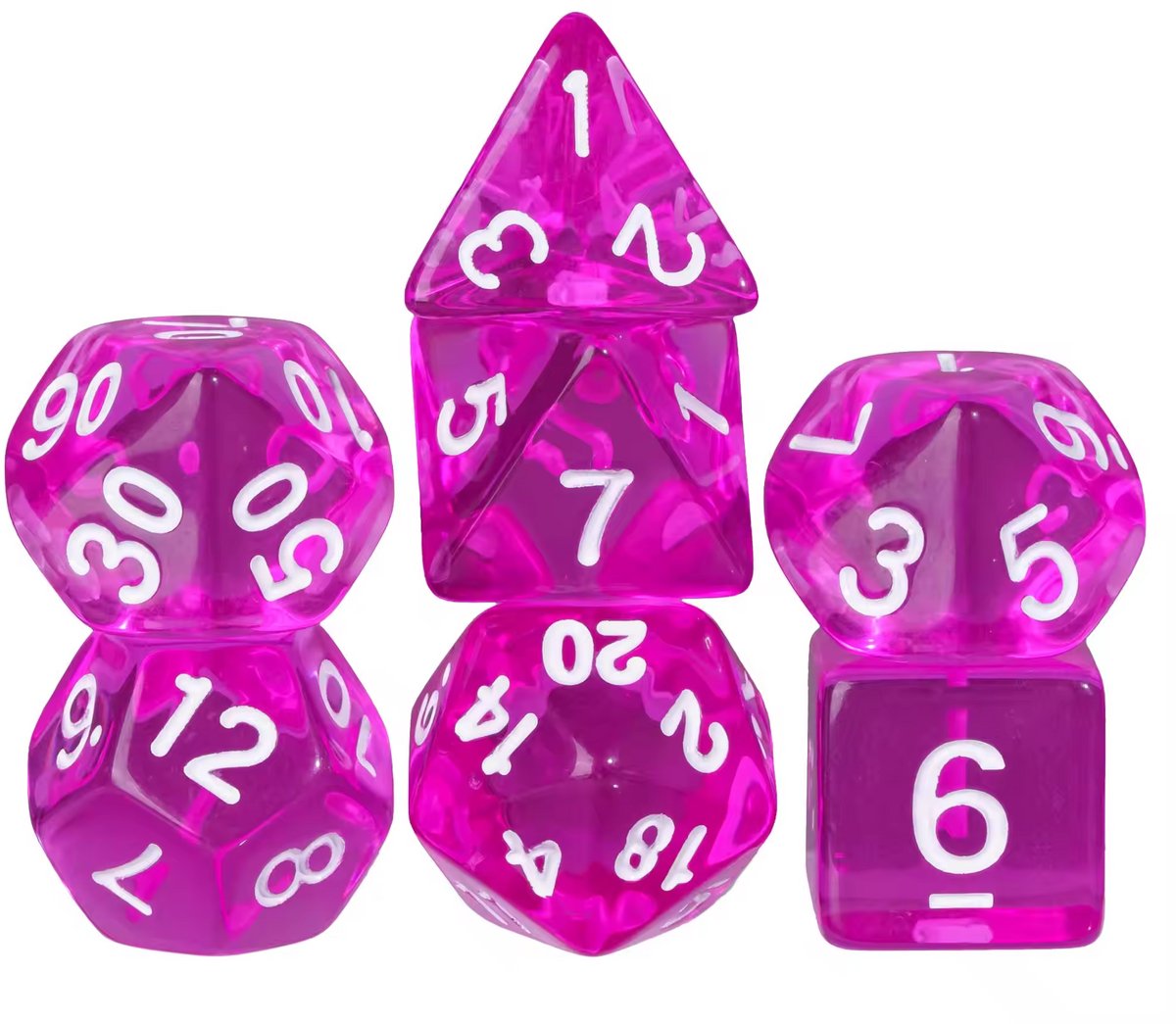 Dobbelstenen Set 7-delig – Transparant Roze D20 D12 D10 D8 D6 D4 – Voor RPG & Tafelspellen