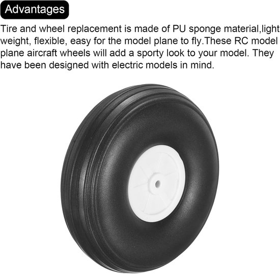 RC Vliegtuig Wielen - Modelvliegtuig Onderdelen - RC Modellen Vliegen - Lichtgewicht PU Sponsbanden - 3.5 Inch Diameter - Zwart Wit — afbeelding 5