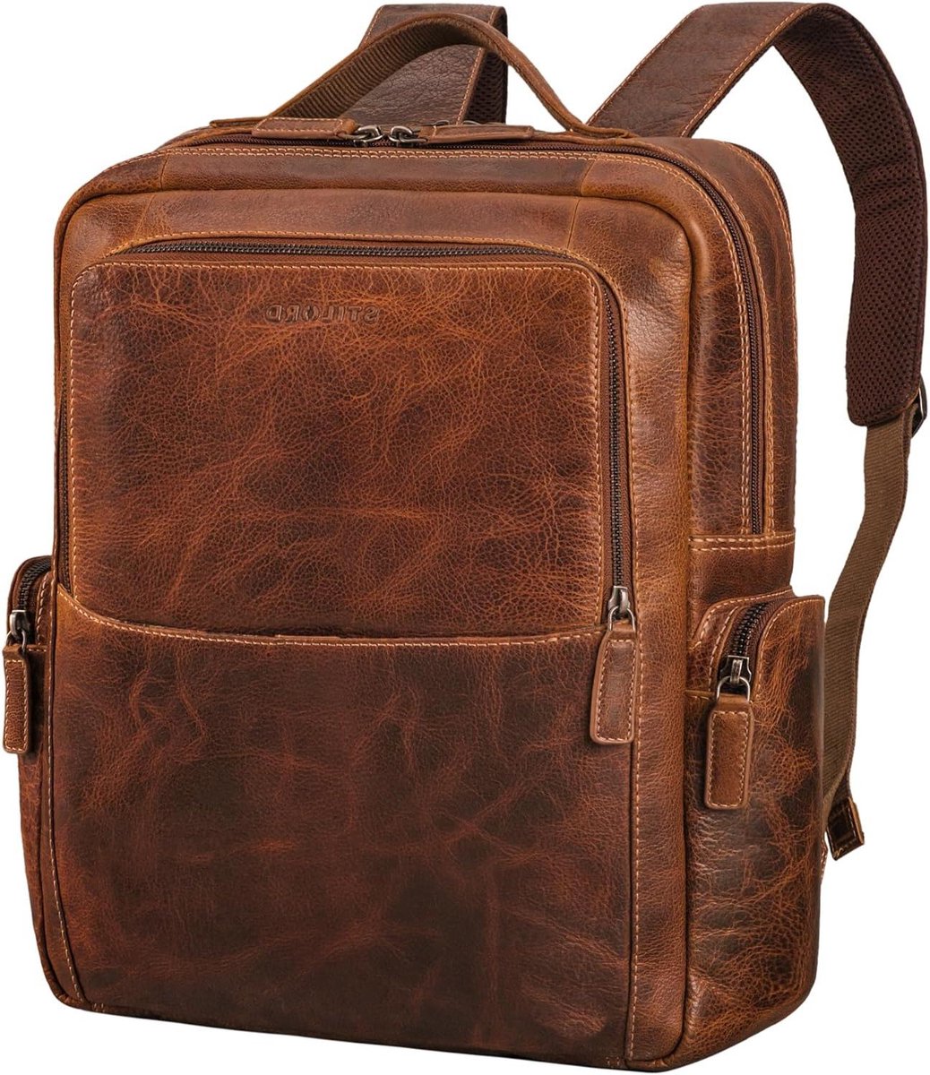 Leren Zakelijke Rugzak - Laptoptas Werk - Professioneel Gebruik - Padded Laptopvak - 32x15x40 cm - Bruin