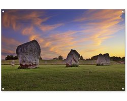 Tuinposter 120x80 cm - Tuindecoratie De historische steencirkel van Avebury in het Engelse Wiltshire - Poster voor in de tuin - Buiten decoratie - Schutting tuinschilderij - Tuindoek muurdecoratie - Wanddecoratie balkondoek