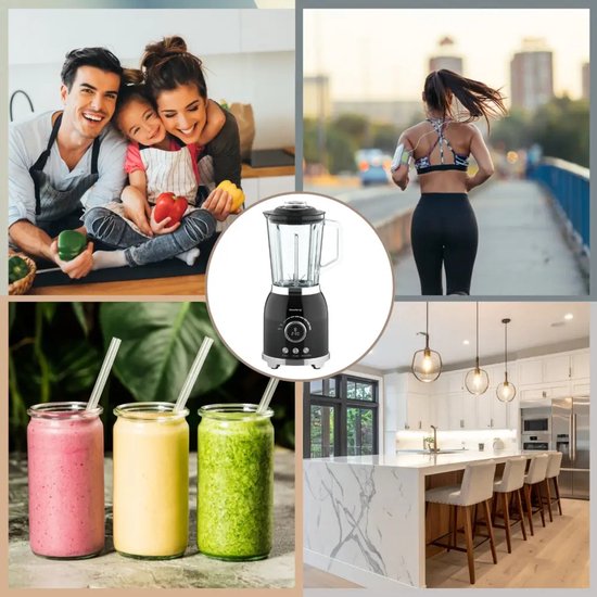 Klausberg - Blender - Smoothie Maker met LED Display - IJscrusher - Glazen Blender met 6 RVS Messen - Smoothie Blender met Timer - Keuken Blender 8 Snelheden - Crushed Ice Mixer - 1.5L - 600W - Zwart van Merkloos — afbeelding 2