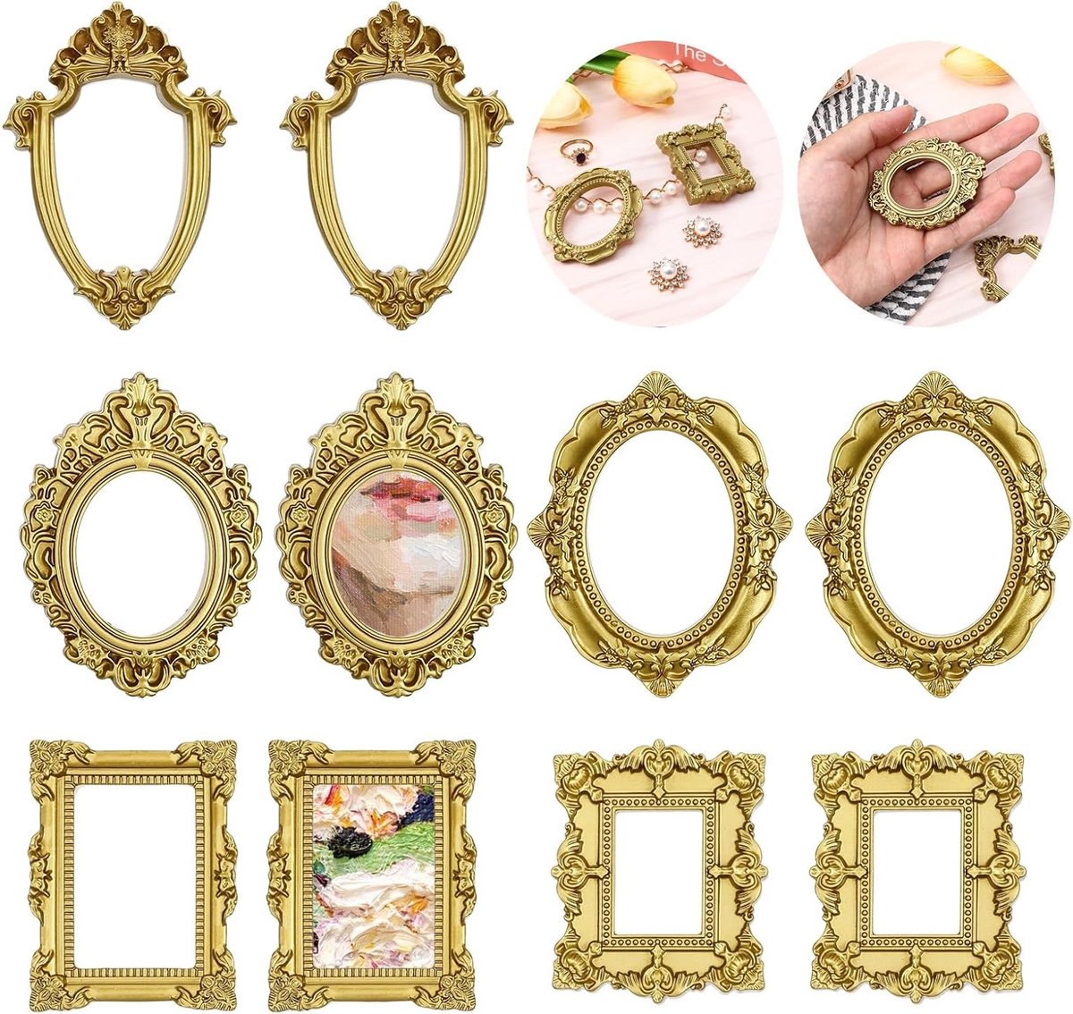 Vintage Fotolijsten in Barokstijl, 10 Stuks, Mini Antieke Ornamenten voor DIY Decoratie en Wandmontage