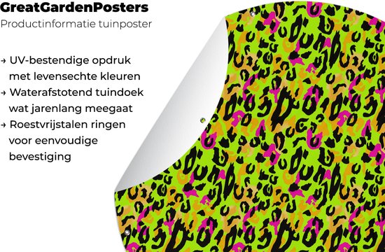 Tuincirkel Panterprint - Neon - Geel - Roze - 90x90 cm - Ronde Tuinposter - Buiten
