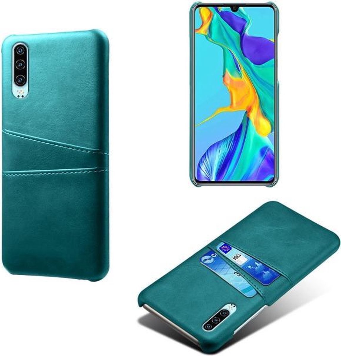 Back Cover met Opbergvakjes + PMMA Screenprotector voor Huawei P30_ Groen