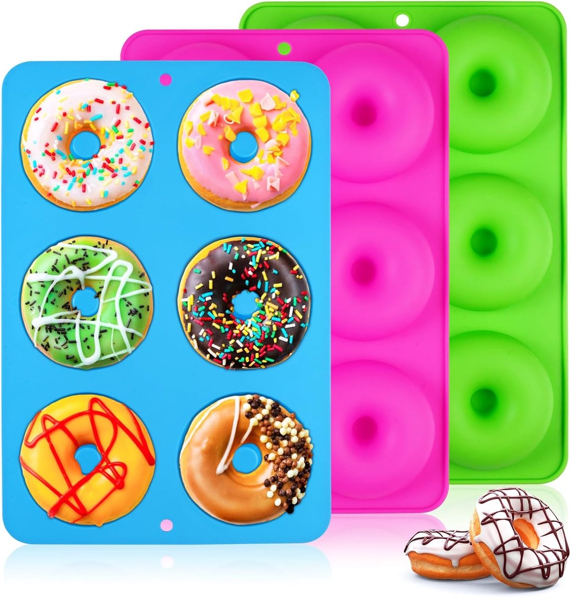 3x Siliconen Donut Bakvorm - 6 Holtes - Voor Mini Donuts en Gebak