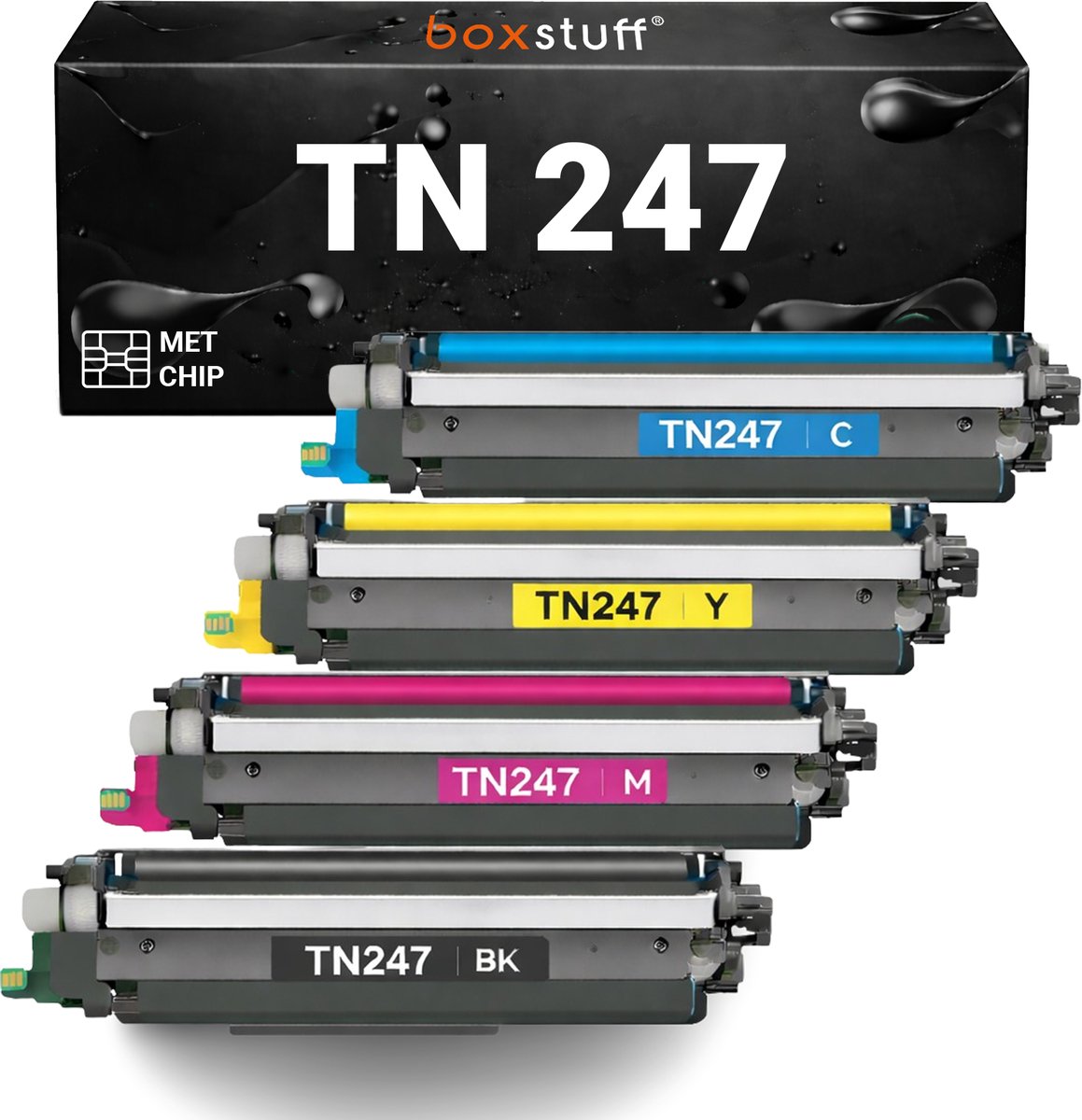 Boxstuff toner geschikt voor Brother TN-247 / TN-243 multipack (4 stuks CMYK) – TN247 TN243CMYK – voor DCP-L3510CDW DCP-L3550CDW HL-L3210CW HL-L3230CDW HL-L3270CDW MFC-L3710CW MFC-L3730CDN MFC-L3750CDW MFC-L3770CDW Multipack kleur