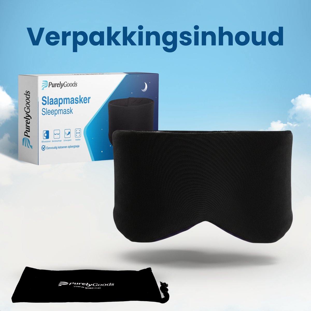 PurelyGoods® Slaapmasker - Oogmasker - Verduisterend - Mannen en Vrouwen - Katoen - Zwart — afbeelding 8