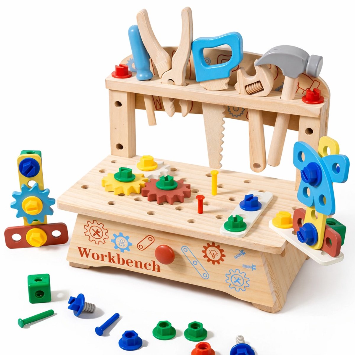 Houten Werkbank Speelgoed – Montessori Gereedschap Set voor Kinderen