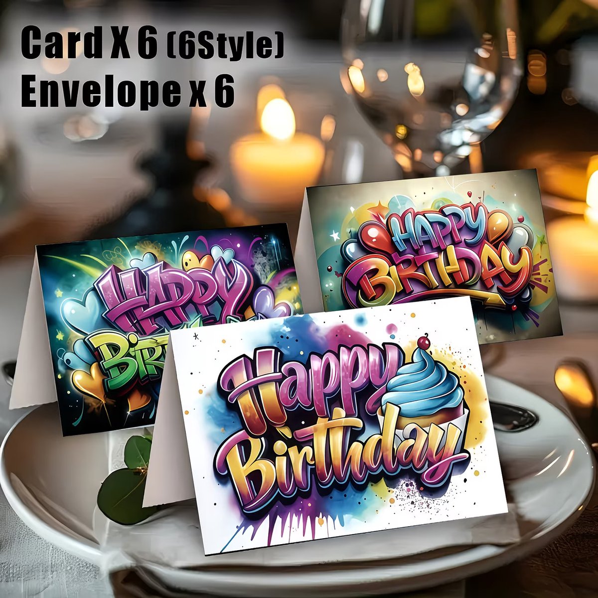 Viwado® Verjaardagskaarten Set - 12-delig - Graffiti & Cupcake Design - Inclusief Enveloppen - Kleurrijke Wenskaarten voor Kinderen en Volwassenen