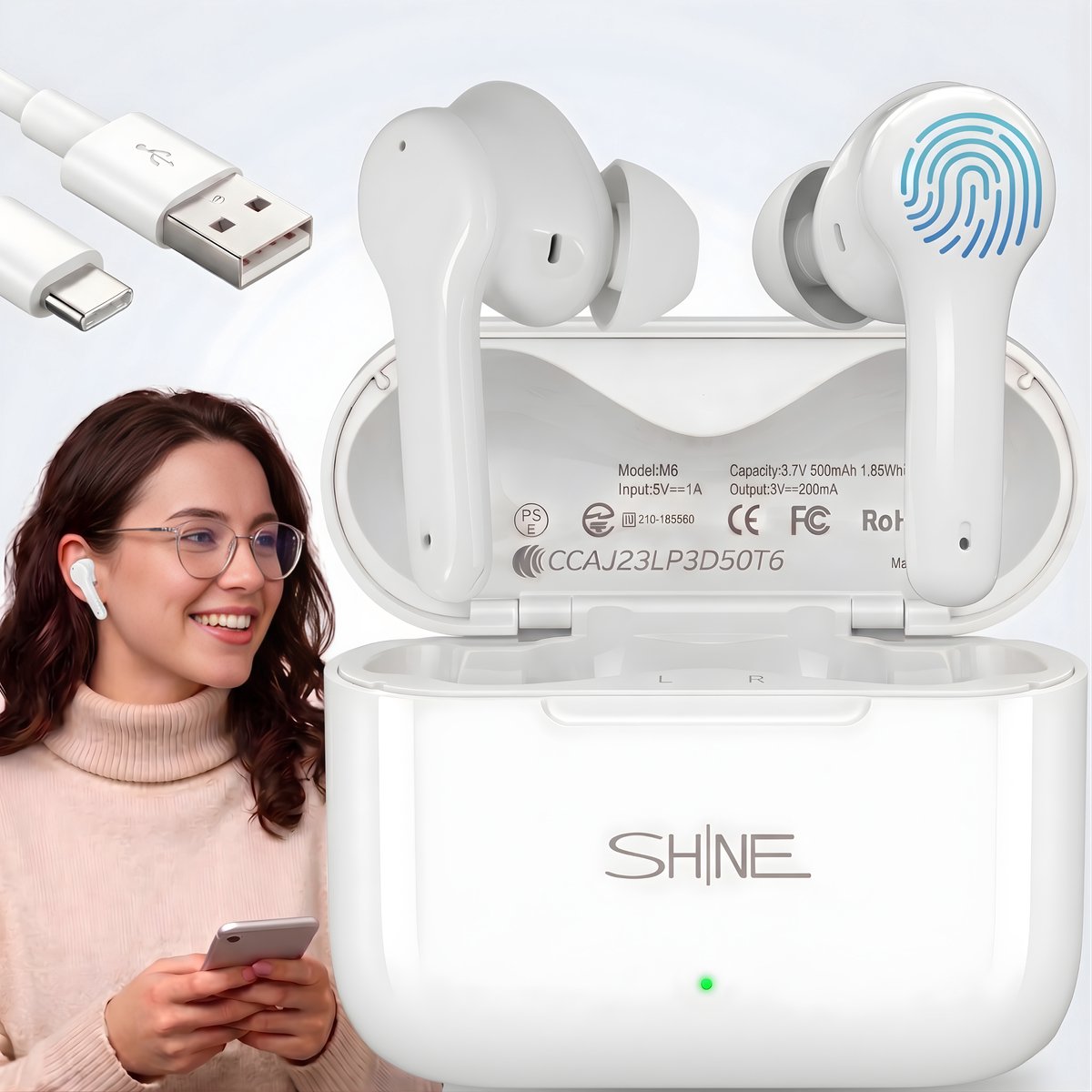 Shine Vertaalcomputer Draadloze Oordopjes met Spraakfunctie - Product - €74,95