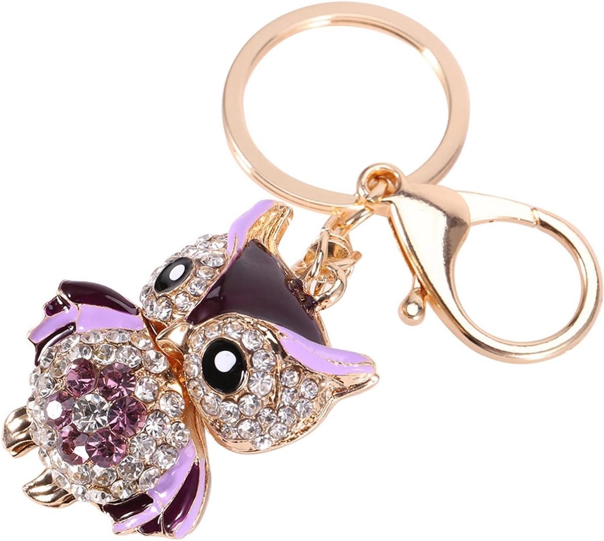 Schattige paarse uil sleutelhanger met bling, draagbare tas hanger voor auto- en huissleutels, No. 406