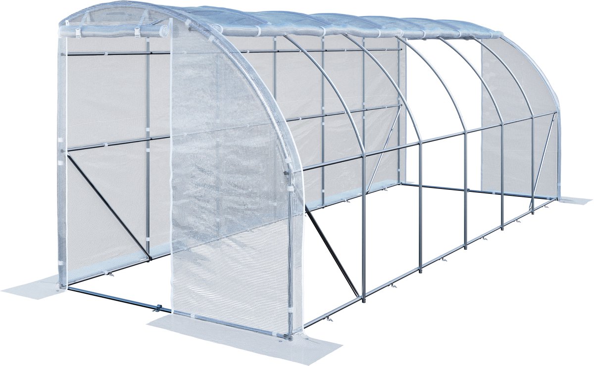 TOOLPORT Aangebouwde foliekas 2x6 m PE 180 g/m² UV-gestabiliseerd met verzinkt stalen frame, tomatenkas met zijramen