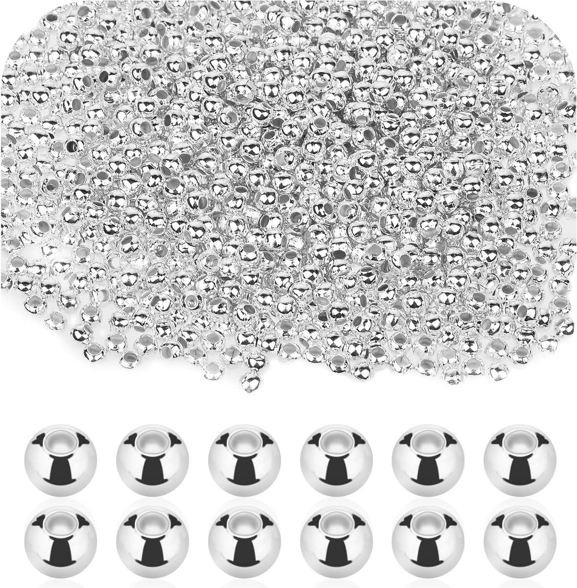 1500 Stuks 3mm Glad Ronde Spacer Kralen, Mini Zilver Geplateerde Metaal Kralen voor Armband, Ketting en DIY Sieraden Creaties