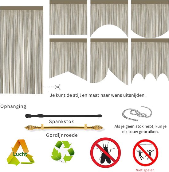 HEZIVO® Vliegengordijn Plastic - Deurgordijn Transparant - Horgordijn Deur - Anti Muggen - 90 x 200 cm - Ecru — afbeelding 2