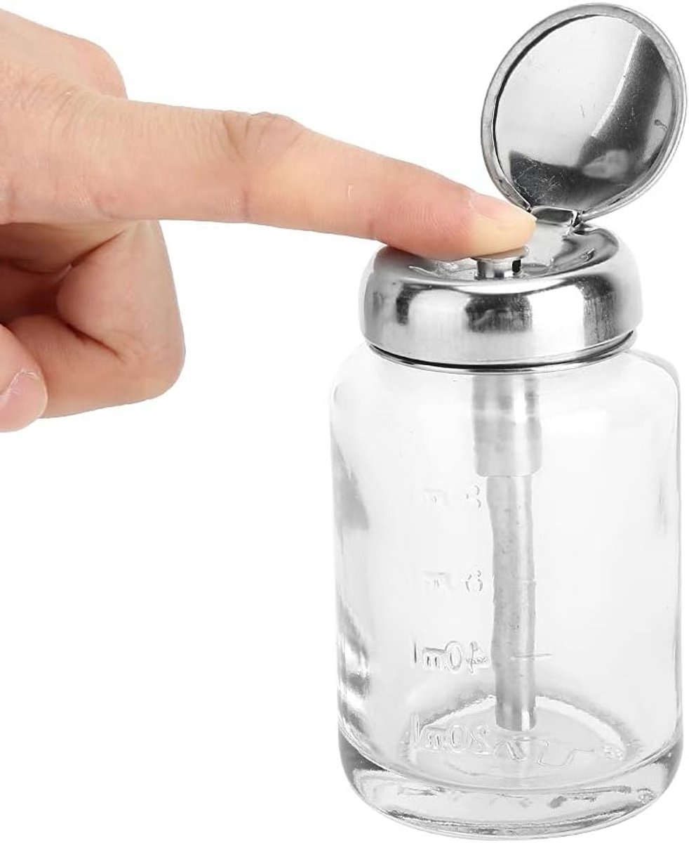 Professionele Nagellakremover Dispenser met Pomp, 80 ml - Herbruikbare Glazen Fles voor Aceton, Alcohol en Nagellak Verwijderaar