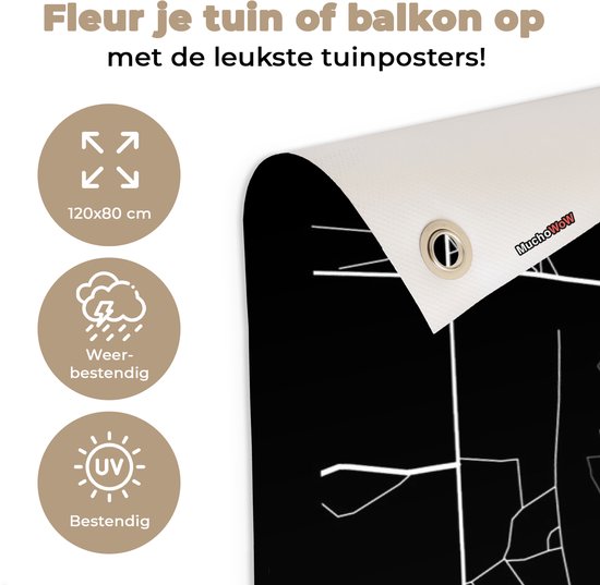 Tuinposter 120x80 cm - Tuindecoratie Kaart - Maastricht - Zwart - Poster voor in de tuin - Buiten decoratie - Schutting tuinschilderij - Tuindoek muurdecoratie - Wanddecoratie balkondoek