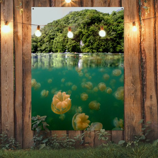 Tuinposter 120x160 cm - Tuindecoratie Kwal - Water - Groen - Poster voor in de tuin - Buiten decoratie - Schutting tuinschilderij - Tuindoek muurdecoratie - Wanddecoratie balkondoek