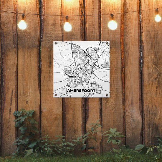 Tuinposter 50x50 cm - Tuindecoratie Kaart - Amersfoort - Zwart - Wit - Poster voor in de tuin - Buiten decoratie - Schutting tuinschilderij - Tuindoek muurdecoratie - Wanddecoratie balkondoek
