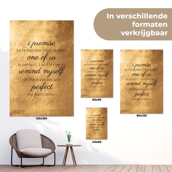 Posters de jardin extérieur Citations - Proverbes - 'Je promets de me rappeler qu'aucun de nous n'est parfait' - 60x90 cm - Toile de jardin - Affiche extérieure