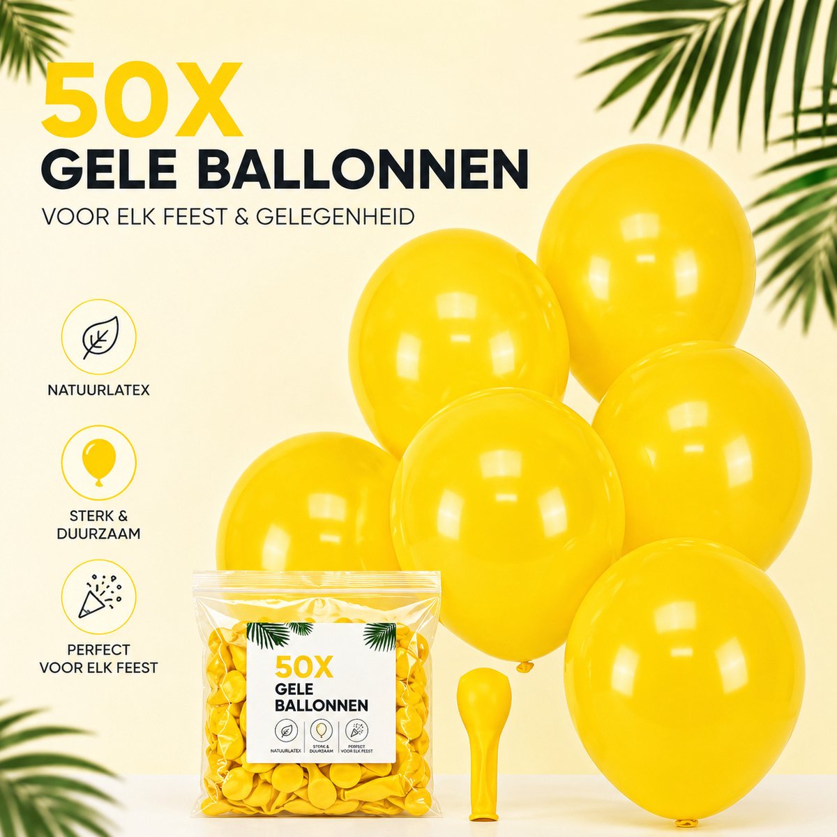 HG Party - Gele Latex Ballonnen 12 inch – 50 stuks – Feestballonnen voor Verjaardag, Carnaval, Communie & Decoratie