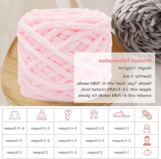 Dikke breiwol in bolletjes van 4 x 100 g, ideaal voor breien en haken van accessoires zoals mutsen, sjaals en truien (lichtroze) — afbeelding 5