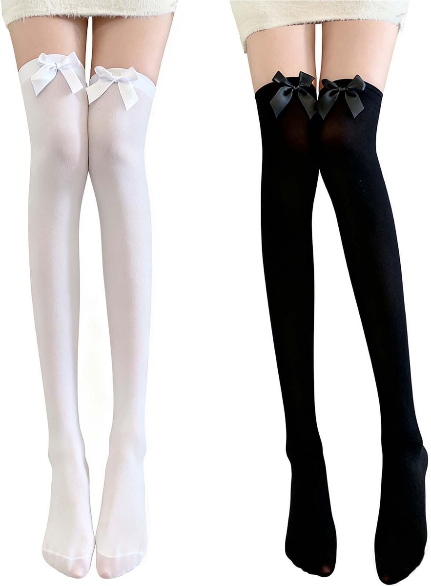 JHUBERS- Dijhoge Kousen 2 Paar - Strik Kousen - Cosplay Accessoire - Elastisch Ontwerp - 60 cm Bootlengte - Stretchfluweel Materiaal - Strikkousen