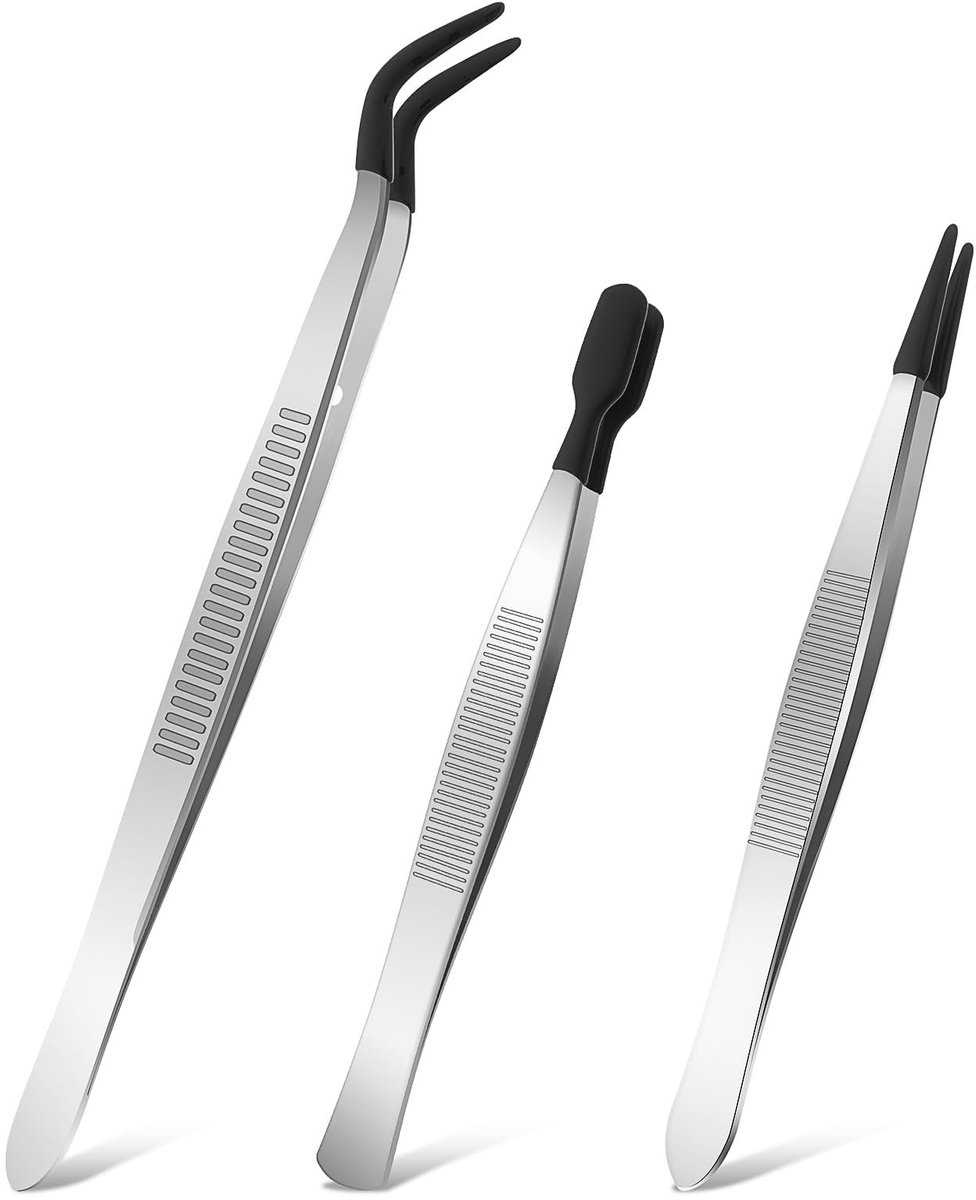 JHUBERS- Pincet Set 3 Stuks - Roestvrij Staal - Platte/Bogen Punt - Knutselen/Sieraden - Wimper Tool - Lichtgewicht - Knutselpincet