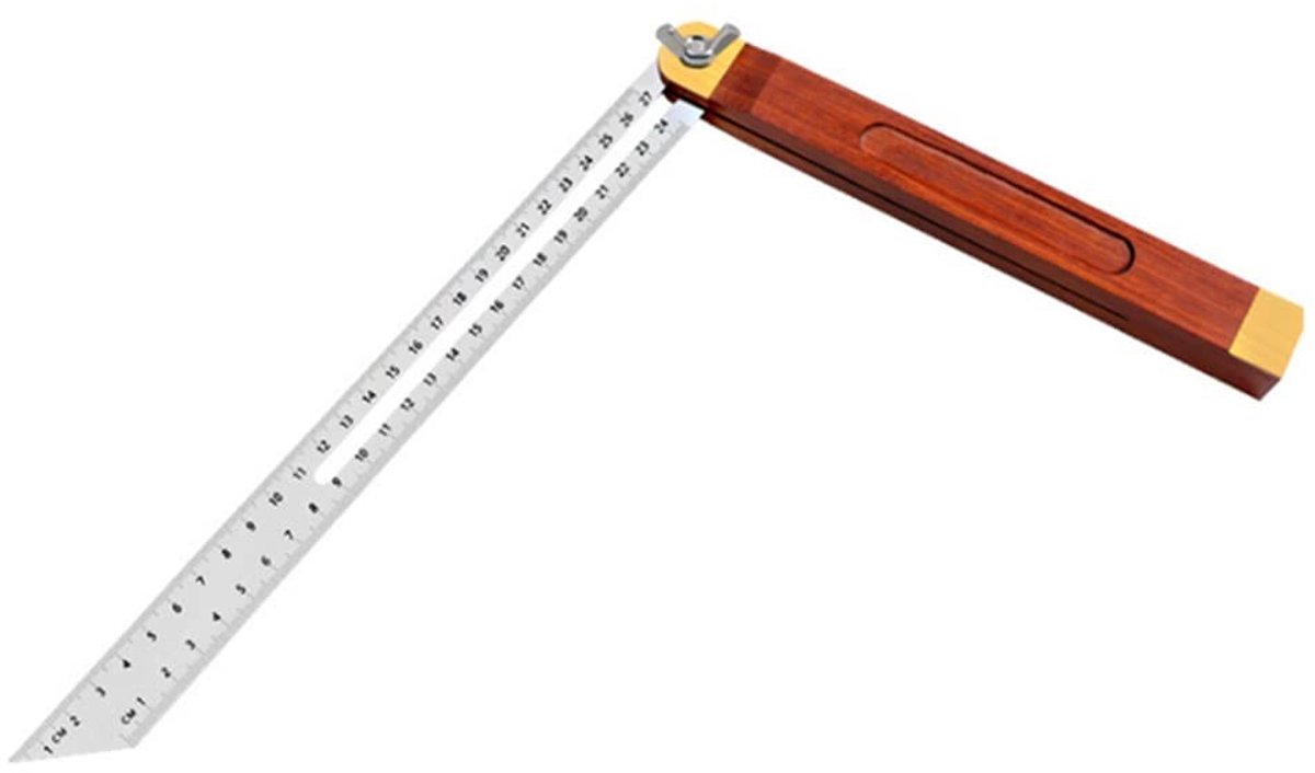 JHUBERS- Schuifhoek 20cm - Hoekmeter - Schuifboekje - RVS - Houten Handvat - Precisie Laser Geëtst