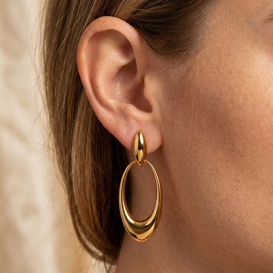Lundholm Kaia Statement Oorbellen Dames Goudkleurig – Premium Stainless Steel Gold PVD Plated – Grote Oorbellen Dames Goud kleurig – Lange Ovale Oorhangers – 6,5 cm – Waterproof & Hypoallergeen – Scandinavisch Design