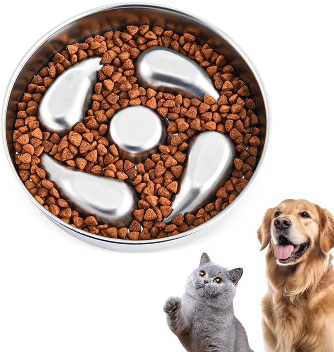 Dailygoods- Hondenkom Roestvrij Staal Antislip - Slow Feeder - Grote Capaciteit 20 oz - Voor Kleine/Middelgrote Honden - Hygiënisch en Stevig - Voerbak