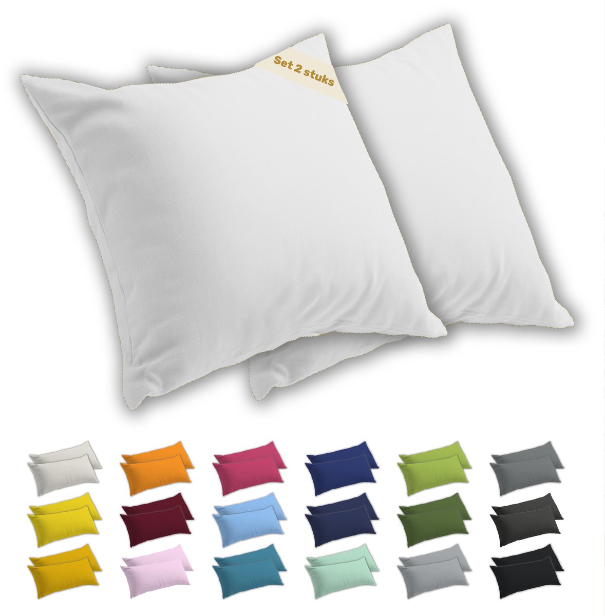 Lavea® Kussenslopen 50x50 cm Set van 2 – Kussenhoezen van 100% Zachte en Ademende Jersey Katoen met YKK Ritssluiting – Wit