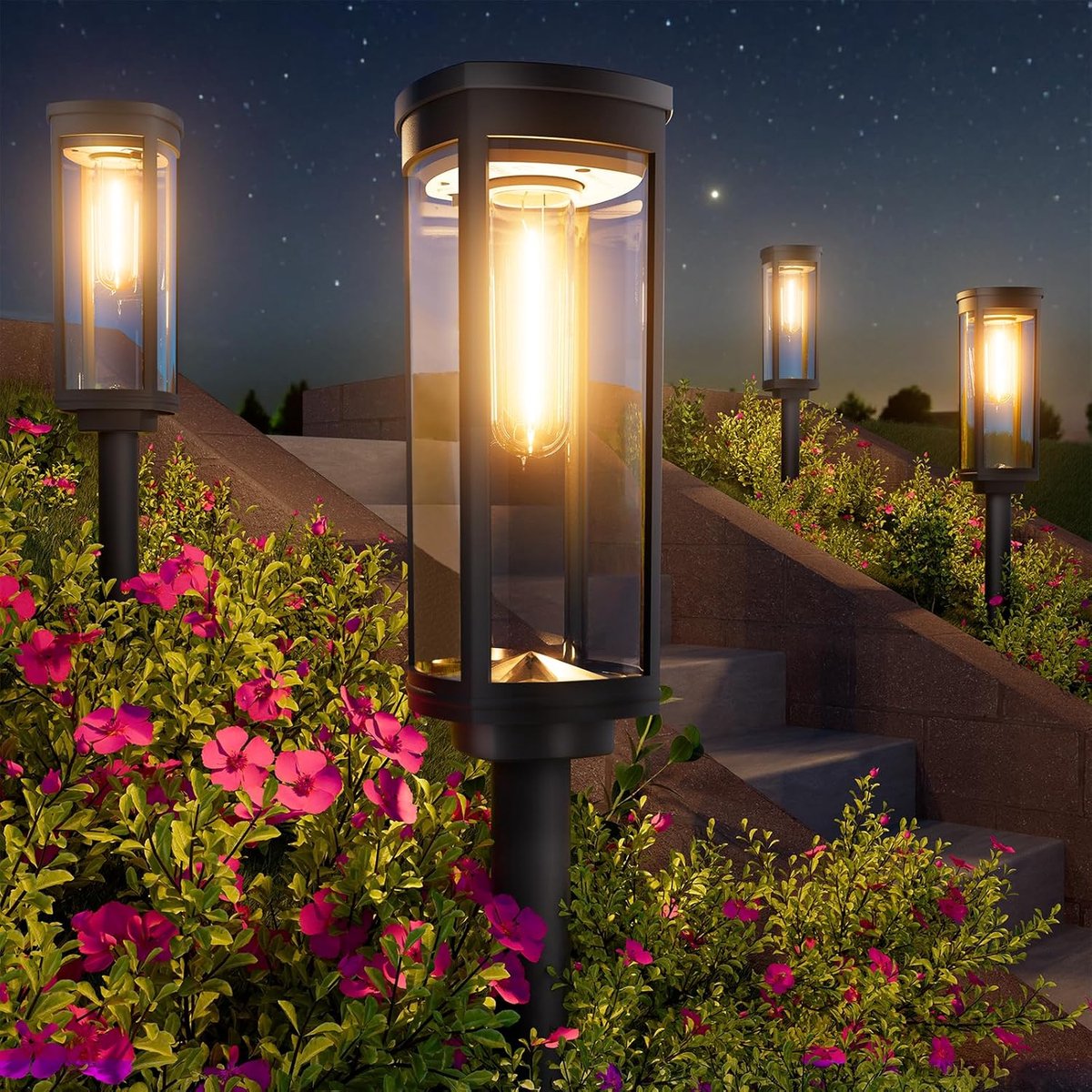 Lampen District ® - Solar Tuinverlichting - Set van 2 - Waterdicht - Solar LED priklamp - Tuinlamp Pad verlichting - IP65