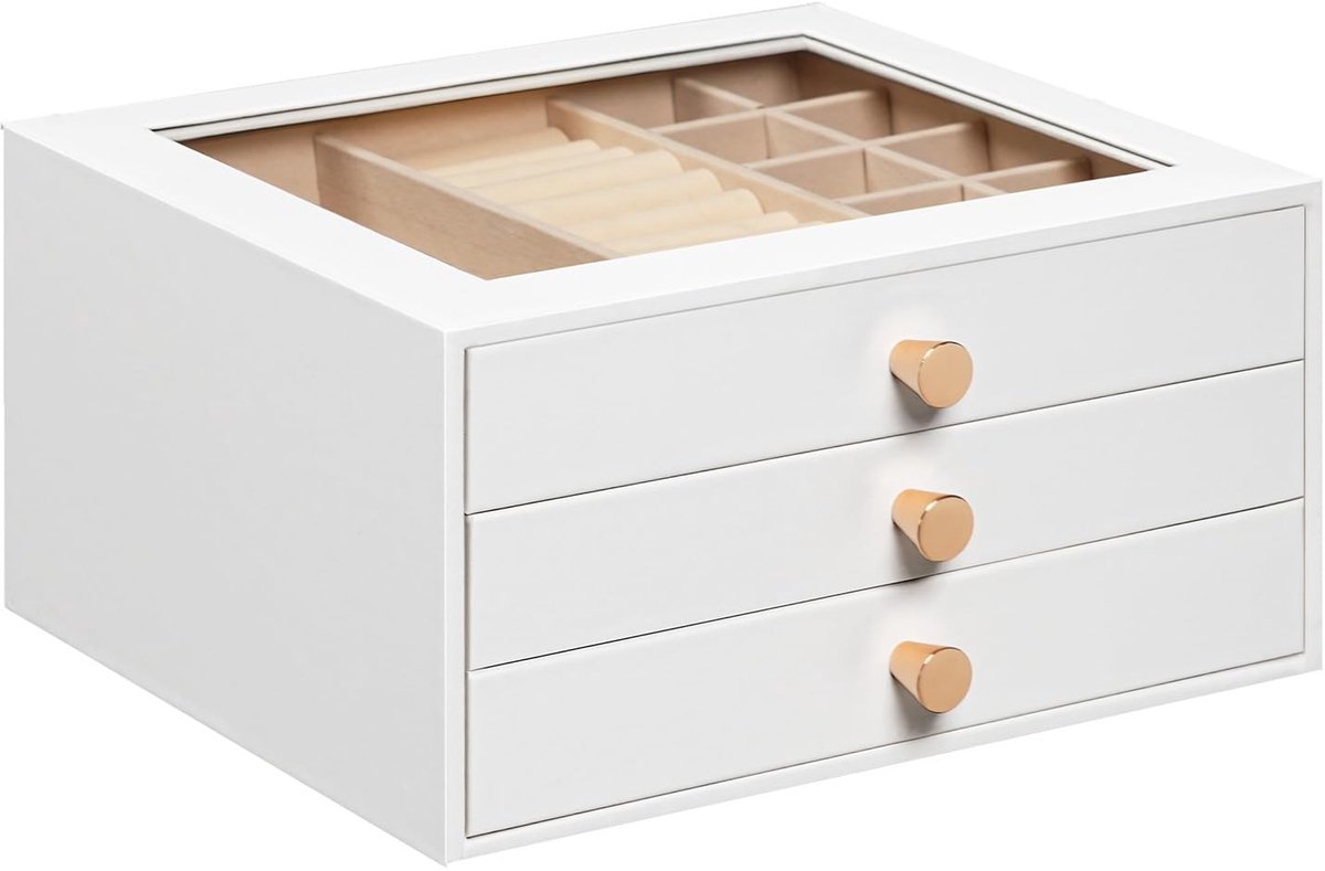 Dailygoods - Moderne Sieradendoos met Glazen Venster en 3 Lades