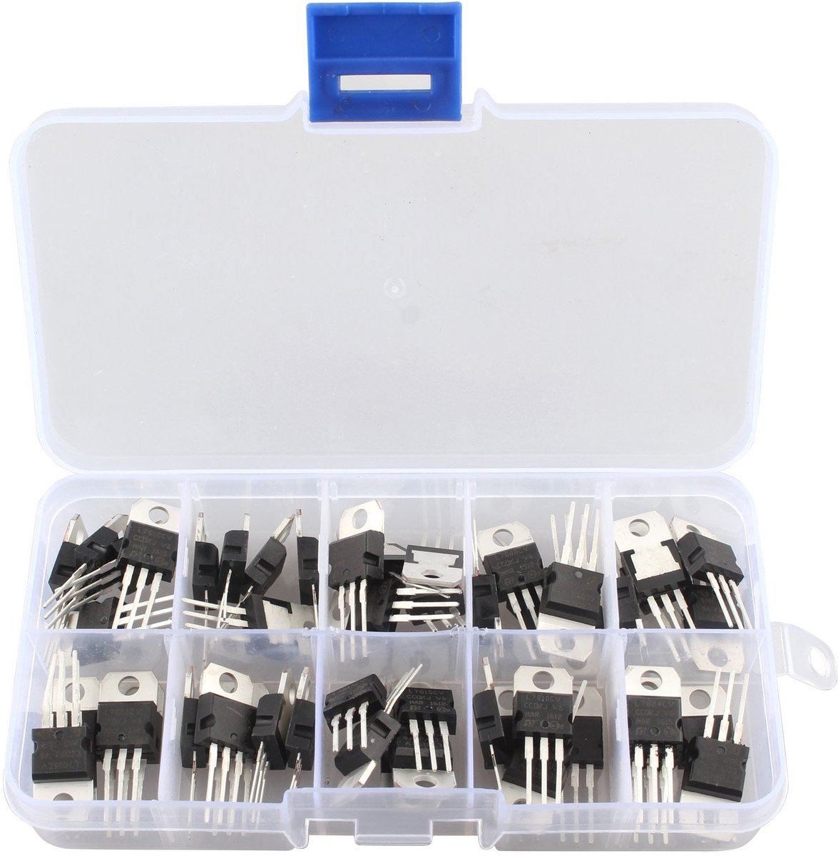 Dailygoods - Spanningsregelaar IC Assortiment - 10 Waarden - 50 Stuks - Diverse Kit - Voor Elektronica Projecten - Geschikt voor Hobbyisten en Technici