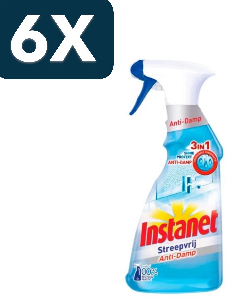 6 x Instanet - Schoonmaakspray - Anti-Damp - Streepvrij - 3in1 - 500 ml - 1 stuk