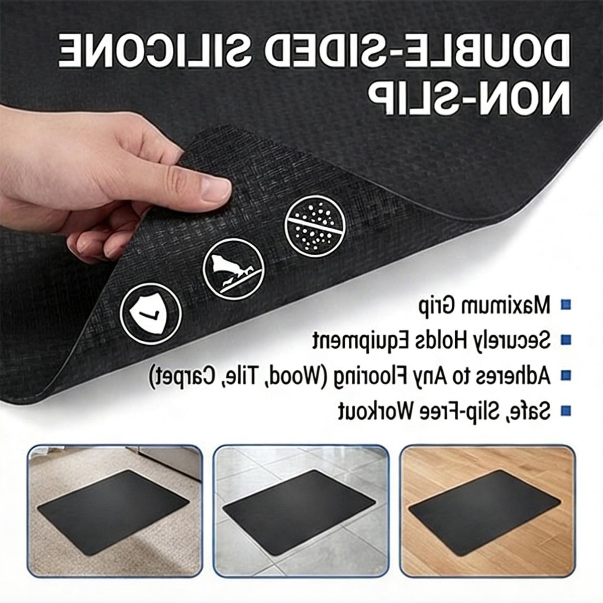 Dubbelzijdige Siliconen Antislip Vloermat voor Fitnessapparatuur, Waterdichte Trainingsmat voor Crosstrainers en Loopbanden, 60 x 43 cm
