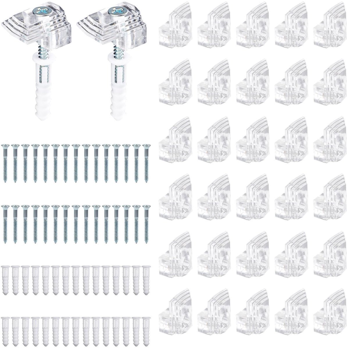 Dailygoods- Spiegelhouder Set - 30 Stuks - Wandmontage Clips - Plastic/Alloy - Inclusief Schroeven - Geschikt voor Frameloze Spiegels - Spiegelclips