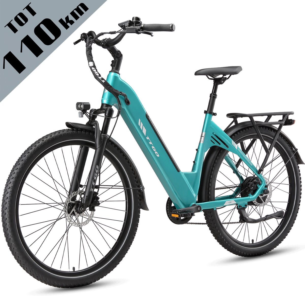 TTGO C5 Elektrische Fiets - 648Wh Accu - Actieradius tot 110 km - 48V 250W Motor - Hydraulische Schijfremmen - 27,5 × 2,4 Inch Banden - Shimano 7 Versnellingen - Aluminium Frame - LCD Display - Elektrische Stadsfiets - Max. Belasting 125 kg - groen