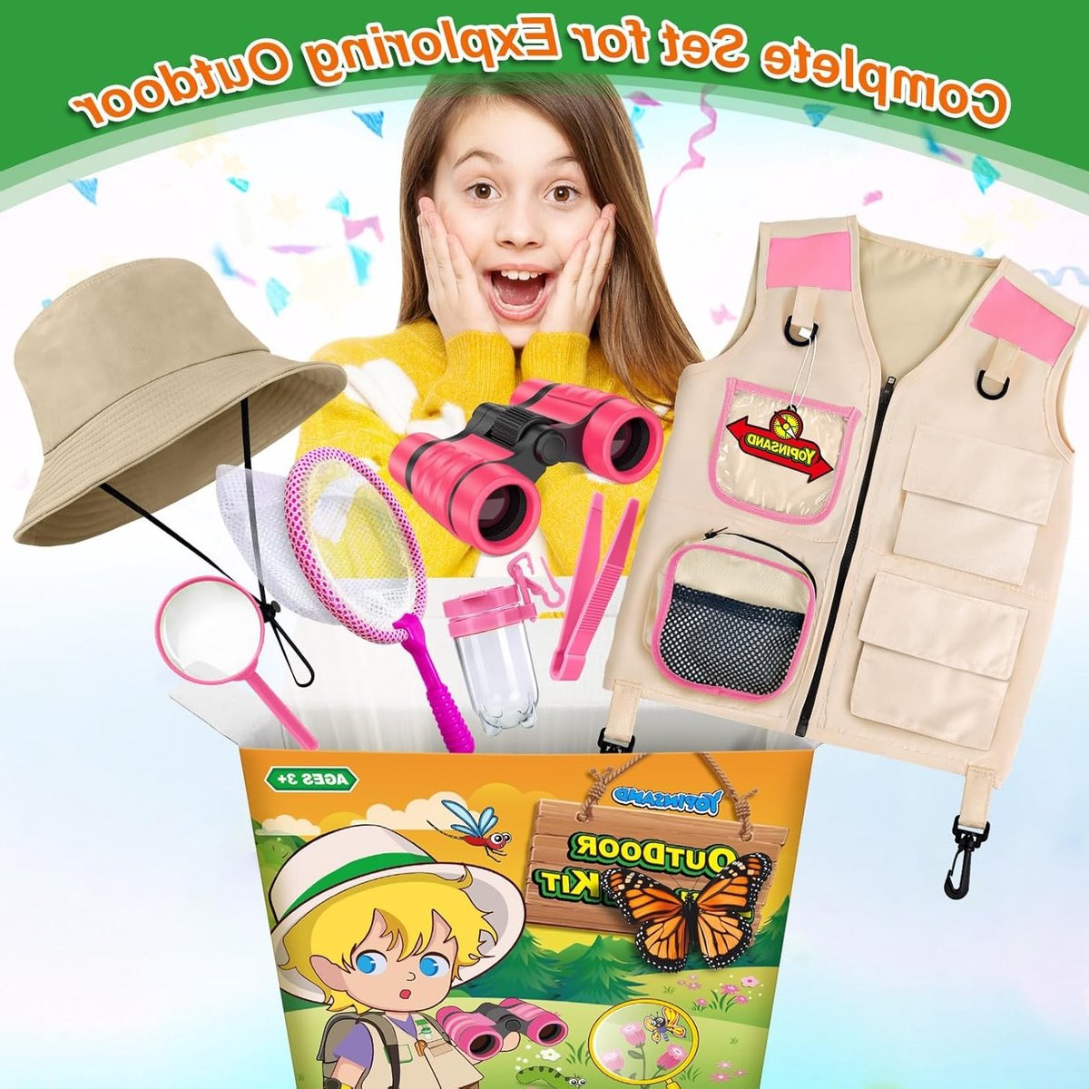 Kids Explorer Kit en Bug Catcher Set voor Buitenactiviteiten, Avontuurlijke Speelset met Vest en Hoed voor Jongens en Meisjes, Perfect voor Kamperen en Natuurverkenning