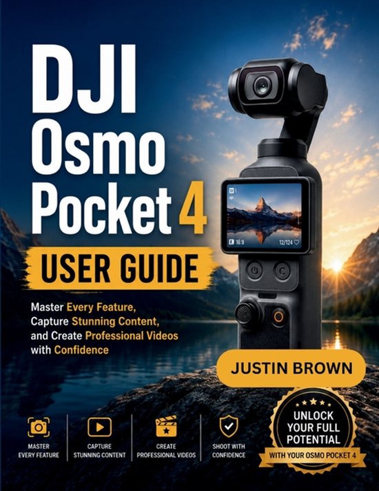 Gebruikershandleiding DJI Osmo Pocket 4 met Justin Brown. Bevat informatie over het meesteren van functies en het maken van video's.