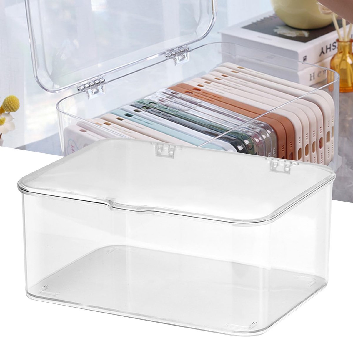 Dailygoods- Bureauorganizer met deksel - Opbergdoos kunststof - Multifunctionele opbergdoos - Transparante opbergdoos - Grote capaciteit opslag - Afmetingen 22,5 x 16,5 x 10 cm