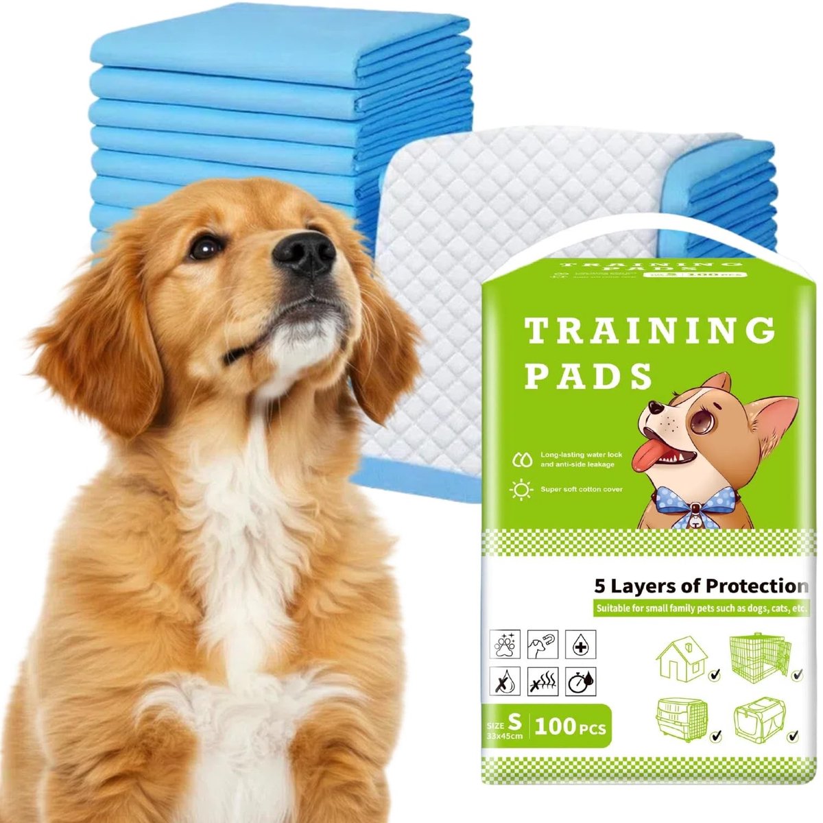 Dailygoods- Tapis Absorbant - Lekvrij - Hygiënisch - Dubbel Gevoerd - 5 Laags - 33 × 45 cm - Hoge Absorptie - Puppy Pad