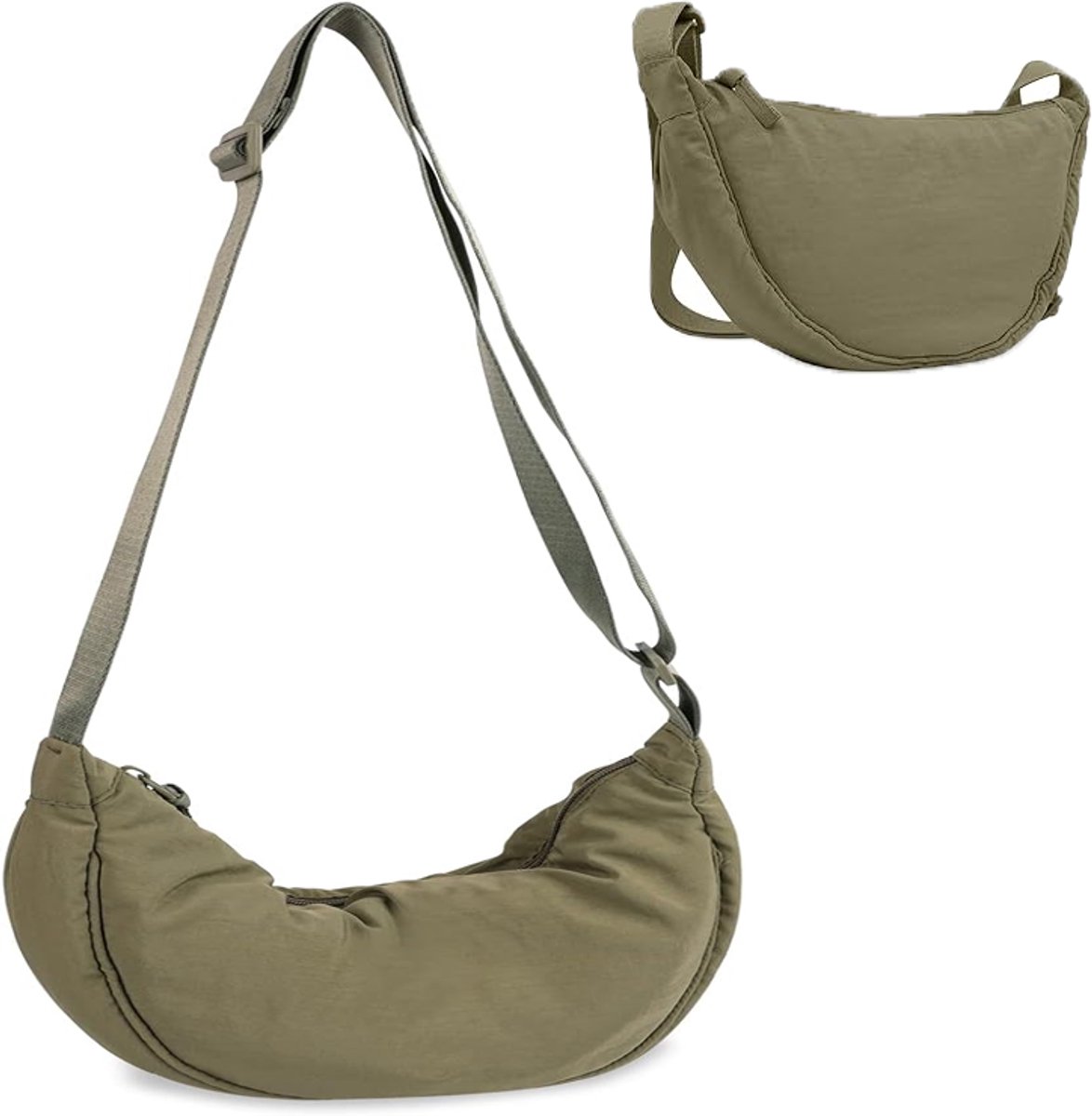 KZQ Crossbody tas dames olijfgroen halve maan nylon sling bag buiktas schoudertas kleine brede riem
