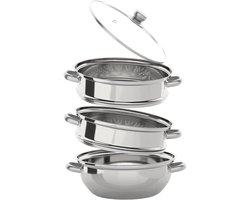 Stoompan Set - Kookpan Stoom - Gezond Koken - Stapelbaar Ontwerp - 3/5 Lagen - Zilver